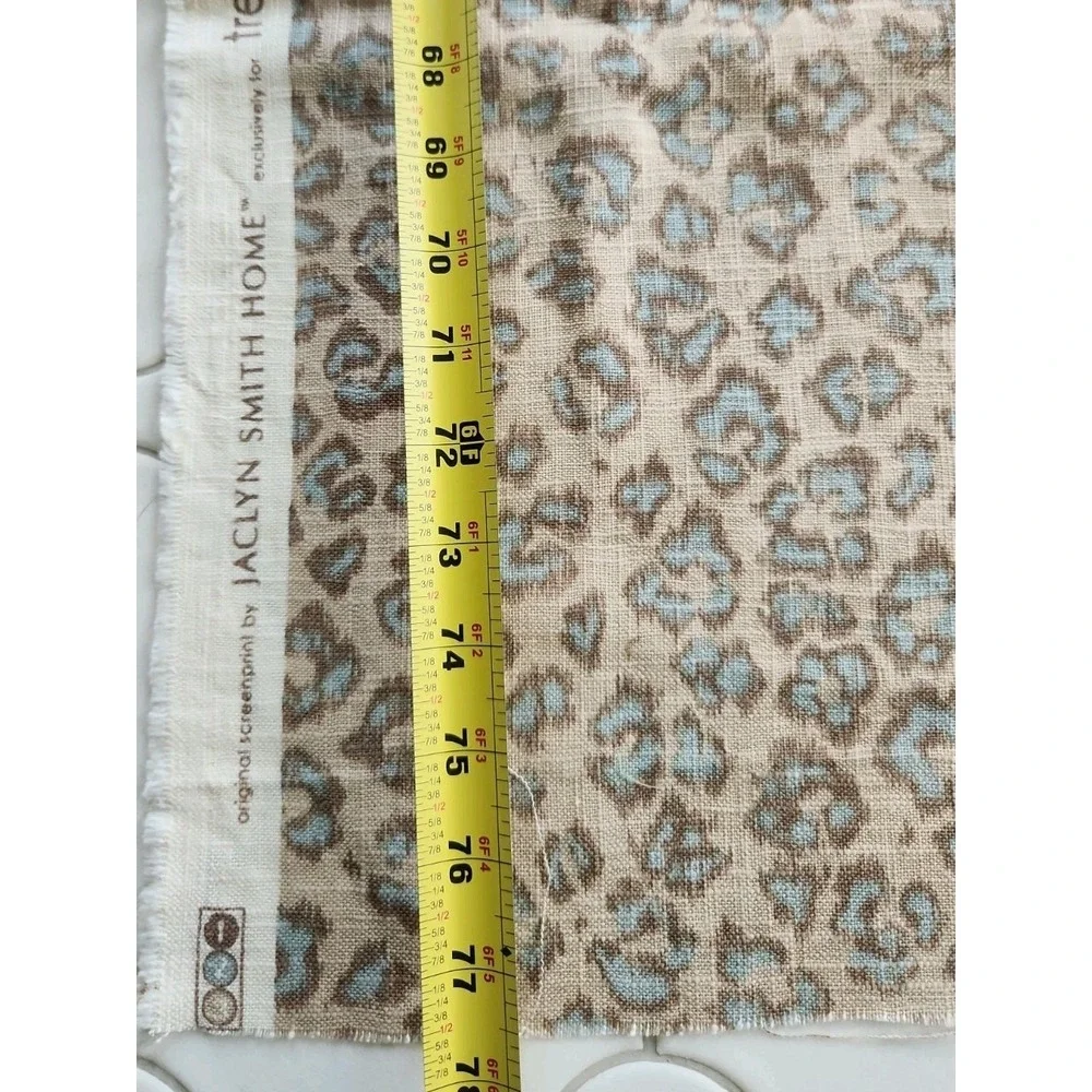 1.4+yd/ Tan Blue Leopard Fabric Linen Blend 54